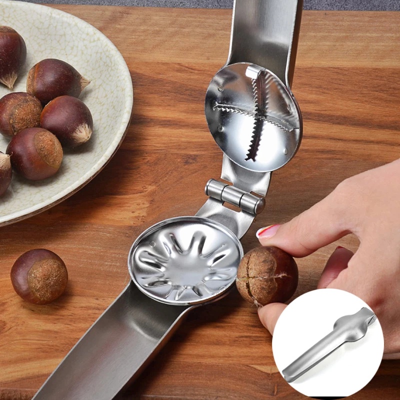 Alat Pembuka Kacang Chestnut Walnut 2 in 1 Bahan Metal Stainless Steel Untuk Dapur