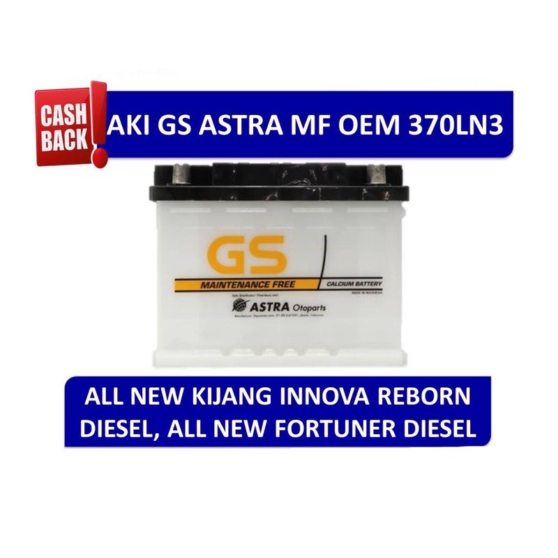 GS ASTRA MF OEM 370LN3 Aki Mobil All new Innova Diesel, Innova Venturer, Toyota Fortuner Diesel, dll