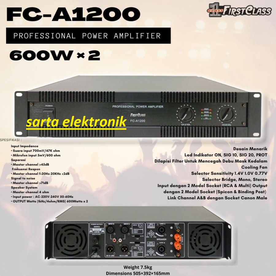 PROFESSIONAL POWER AMPLIFIER FC-A1200 FIRSTCLASS FCA1200|FCA 1200