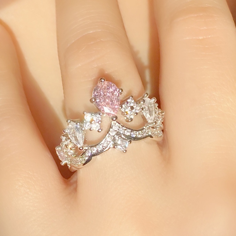 Cincin Bentuk Mahkota Warna Pink Gaya Korea Untuk Wanita