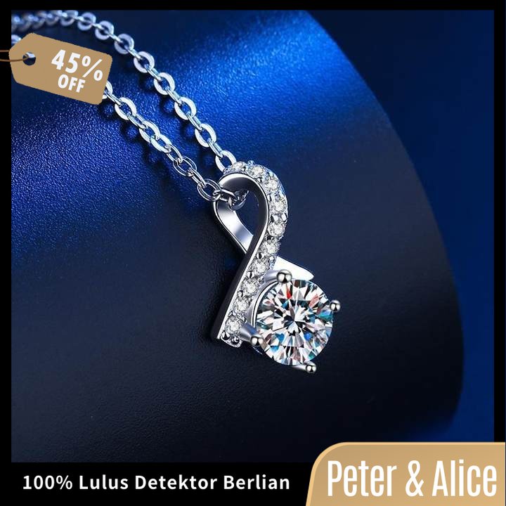 Peter & Alice Sterling Silver Berlapis Emas 18k, Kalung Berlian Moissanite Panjang 45cm - Detektor B