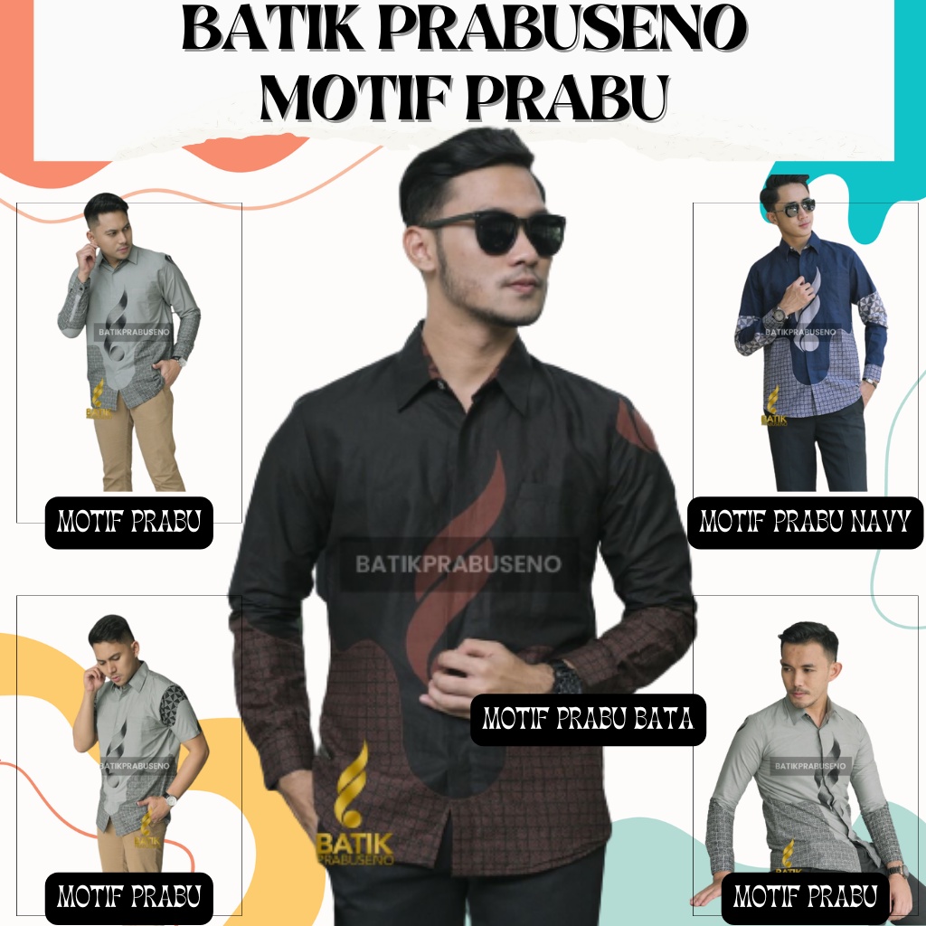 Batik Prabuseno Motif Prabu Kemeja Pria Lengan Panjang Warna Biru Navy Hitam Abu Abu Katun Adem Furi