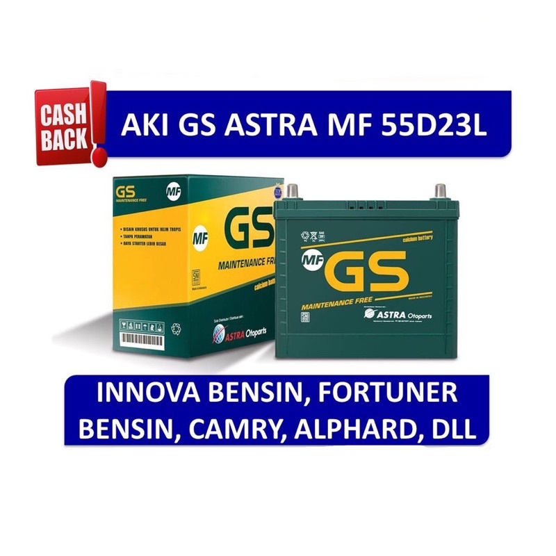 Aki GS ASTRA Hybrid 55D23L untuk mobil Toyota Innova, Camry, Fortuner, dll