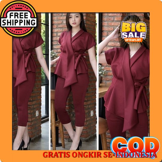 Ramdan Official 019 - Hara Set Crinkle Airflow Premium One Set Setelan Wanita Jumbo Kekinian Terbaru