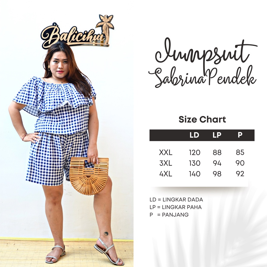 Balicihui Jumpsuit Sabrina Jumbo Jumpsuit Pendek Jumpsuit Wanita Jumpsuit Plus Size Bigsize 4XL