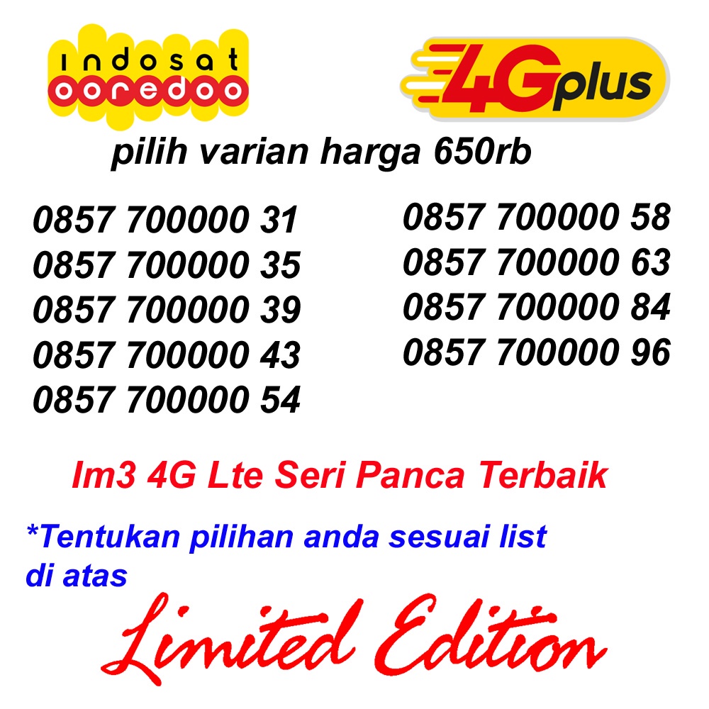 Nomor Cantik Im3 4G Lte Panca 00000 Kartu Perdana Indosat Ooredoo