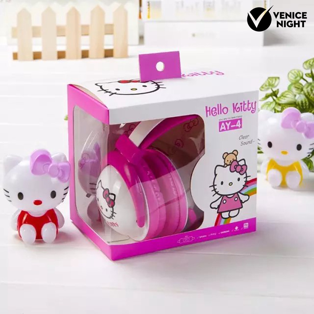 (VNEP) (Berkabel) Headphone Kejernihan Tinggi Mega Bass Stereo Headset Desain Kucing yang Menggemaskan untuk Anak-Anak