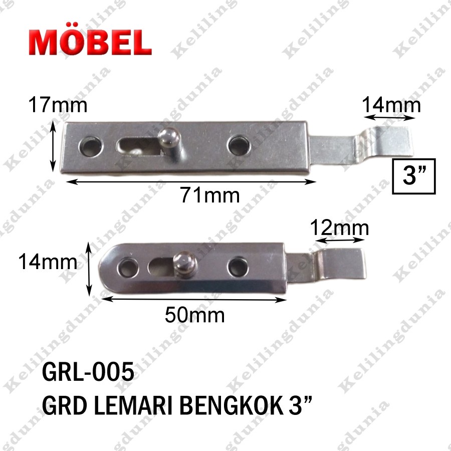 Grendel Bengkok Kecil 2 Inch / Besar 3 Inch Untuk Pintu Lemari Kayu