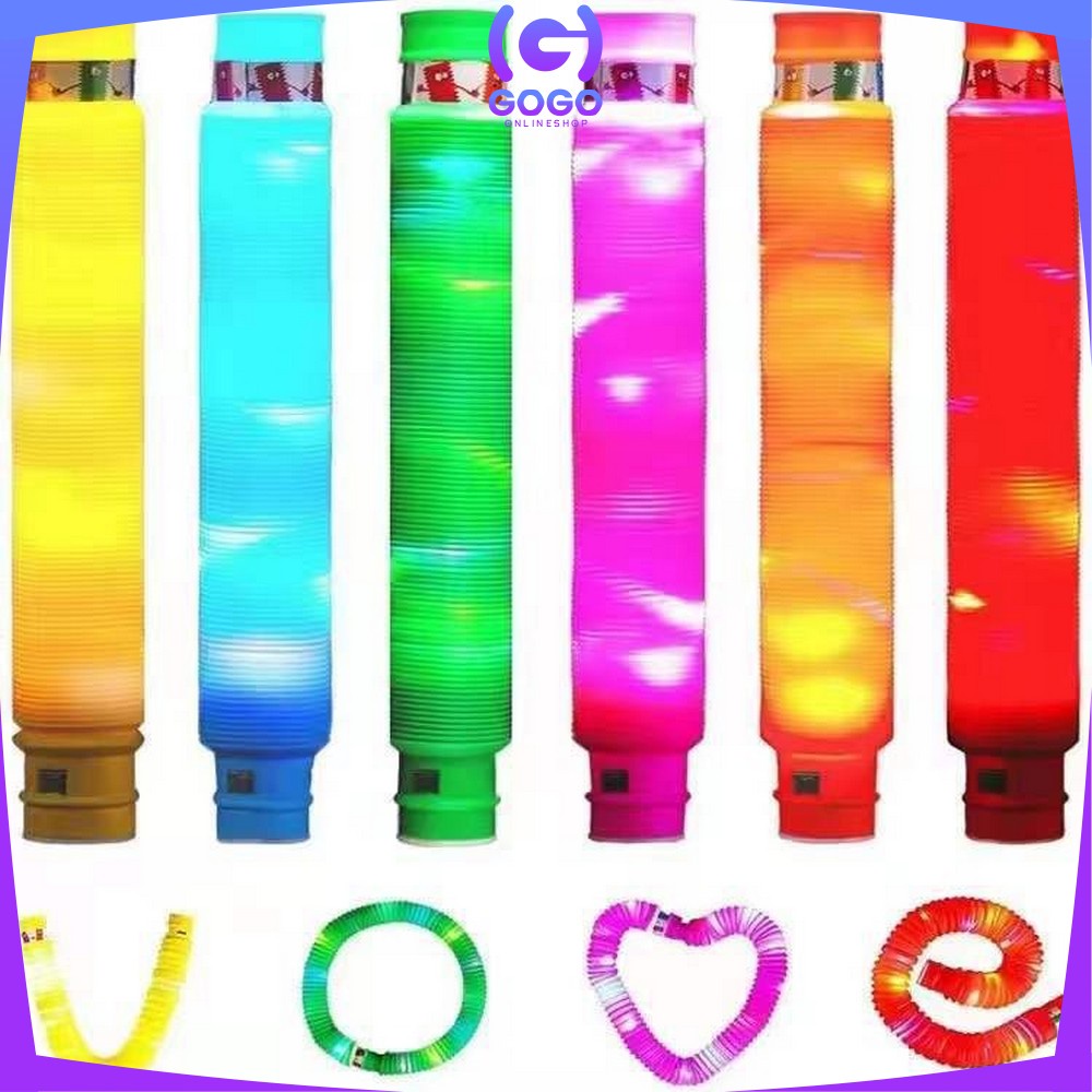 GOGO-M296 Mainan Anak Light Up Pop Pipes Led / Fidget Pop Tubes Sensory Toys / Maenan Kreasi Lampu Stick Selang Pipa Anak