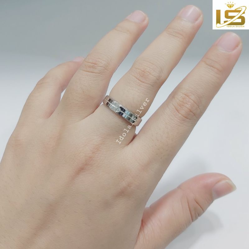 CINCIN PERAK ASLI PRIA WANITA SILVER 925 LAPIS EMAS PUTIH MODEL RING POLOS VARIASI GARIS - PERHIASAN PERAK ASLI