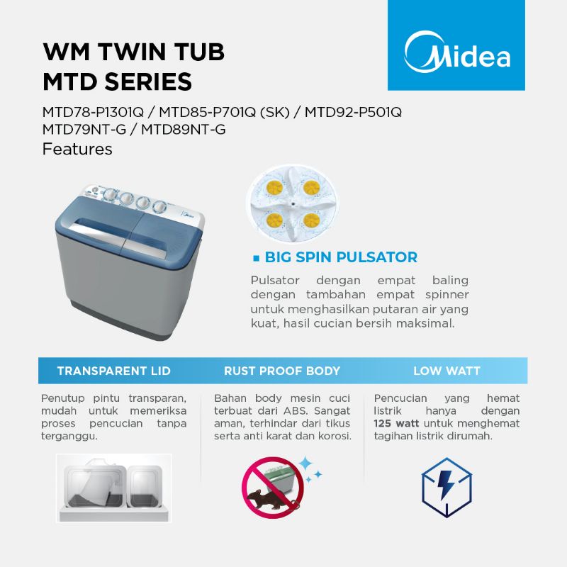 Mesin Cuci 2 Tabung MTD85-P701Q