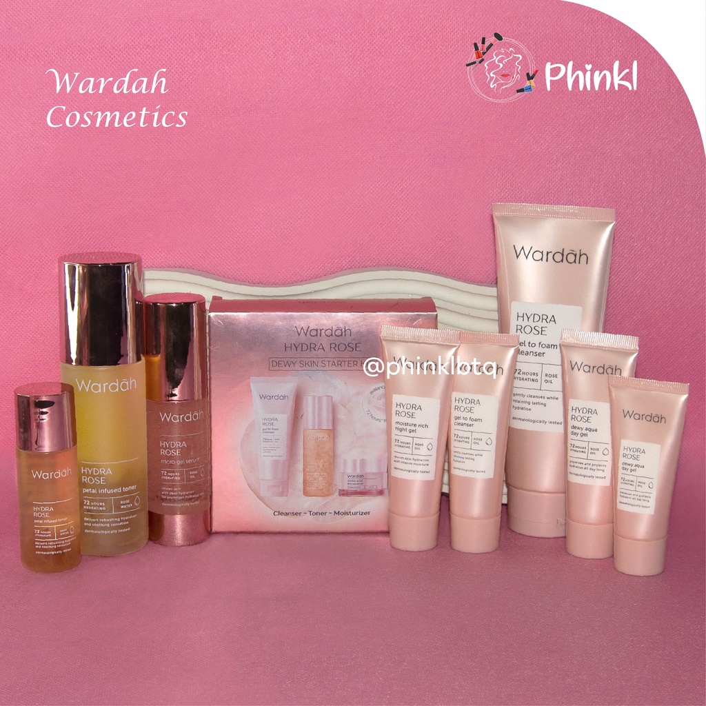 `ღ´ PHINKL `ღ´ ᘺᗩᖇᕲᗩᕼ  Wardah Hydrarose Series menghidrasi wajah  | Day gel Night gel Facial wash Toner Serum Stater Kit