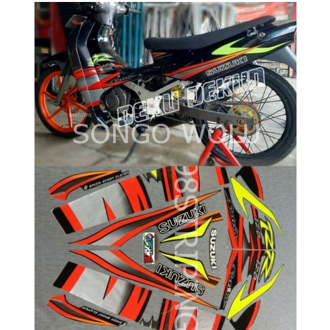 STRIPING SATRIA LUMBA 120R HITAM OREN ORANYE 2003 2004 STIKER LIS STANDAR ORI 120 R