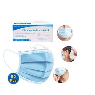 MASKER EARLOOP 3 PLY HITAM - BIRU / MASKER DEWASA 3 PLY isi 50 pcs