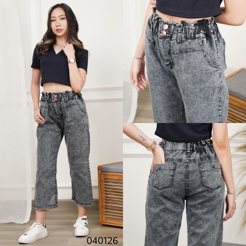 [ANGIE] Celana Boyfriend Kulot 7/9 Rumbai Jeans Denim Wanita Murah Allsize