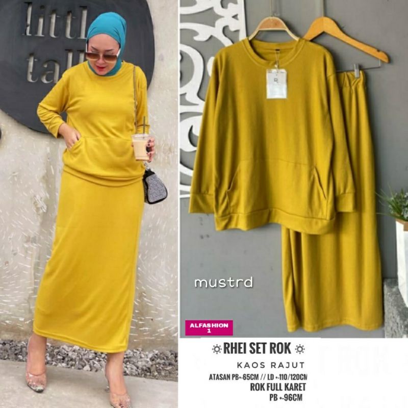 Rhei Set Rok, SETELAN ROK CANTIK MODIS POLOS FIT XXL LD 110-124 BAHAN KAOS RAJUT IMPORT TERMURAH KEKINIAN OOTD TERLARIS