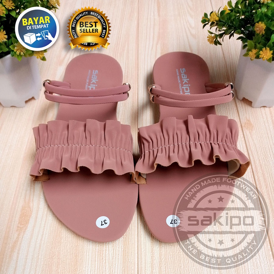 PROMO BIG SALE 12.12 !! SANDAL WANITA DEWASA SLOP KERUT TALI BELAKANG CANTIK NYAMAN DIPAKAI / SANDAL REMAJA SLOP KERUT LED TRENDI KEKINIAN MURAH LEMBUT DI KAKI / SAKIP0