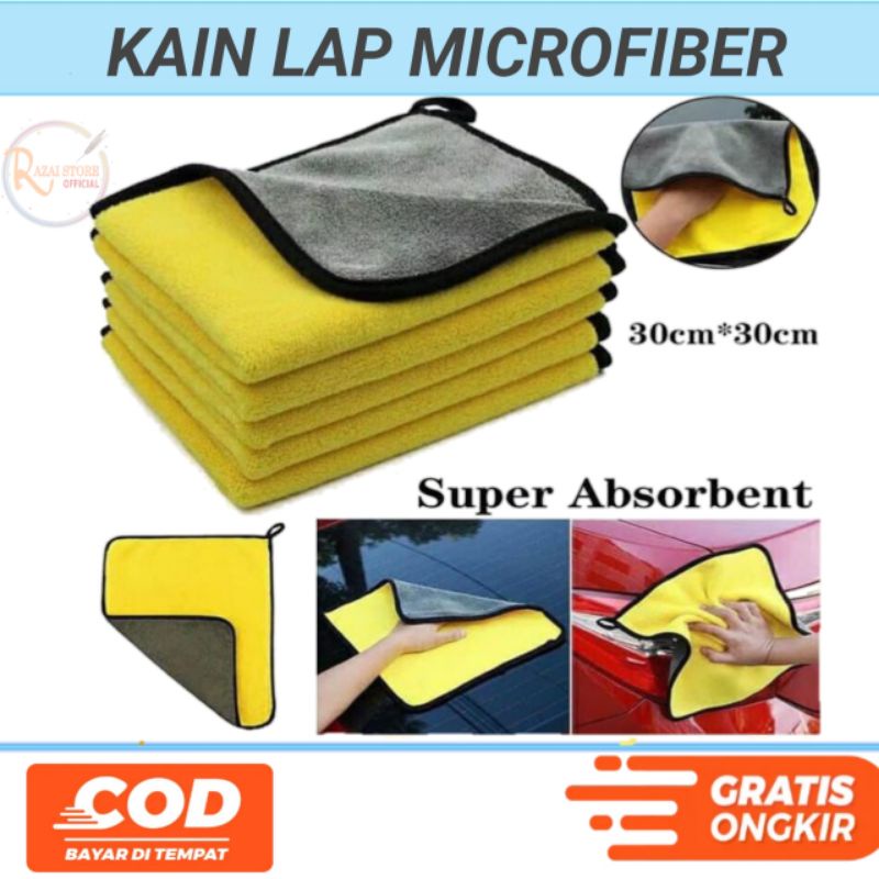 Kain Lap Microfiber Serbaguna Ukuran 30x30 Lap Mobil Motor Dua Sisi