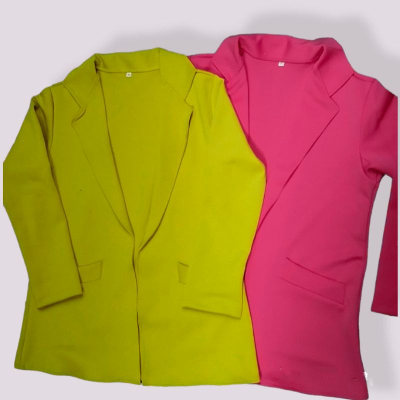 Blazer wanita skuba hijau lime,fanta / blazer besic atasan wanita skuba termurah/blazer atasawanita koraea