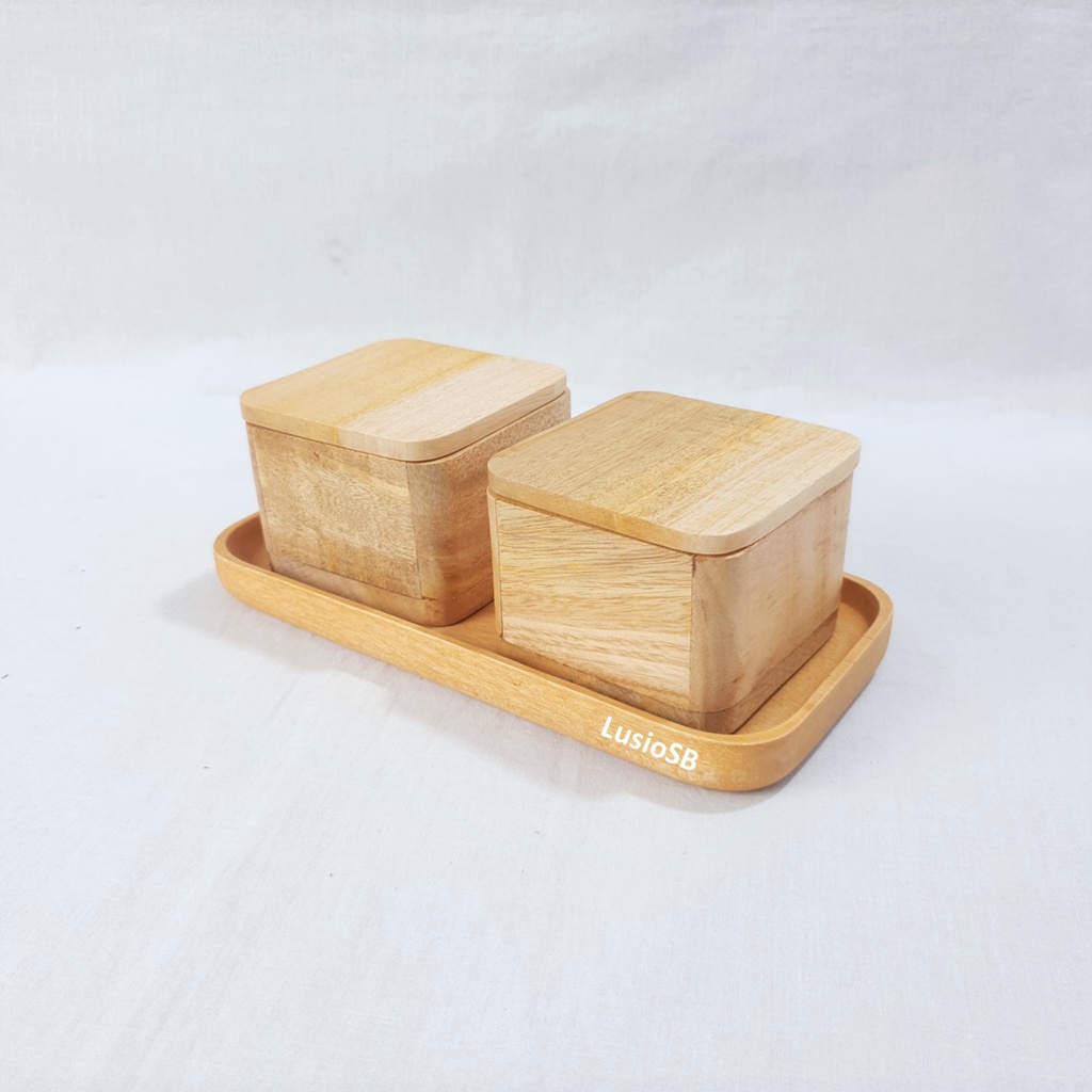 Tempat Bumbu Dapur Kayu LusioSB Kotak Garam Gula Merica Rak Bumbu