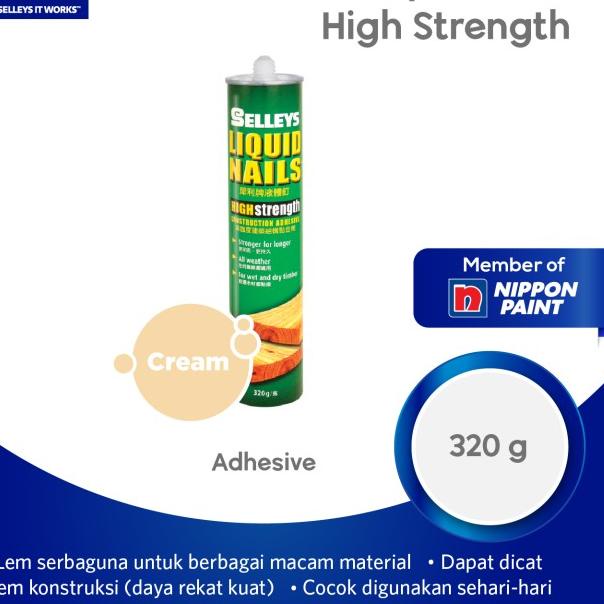 

SELLEYS LIQUID NAILS HIGH STRENGTH -320g- LEM KONSTRUKSI NIPPON PAINT