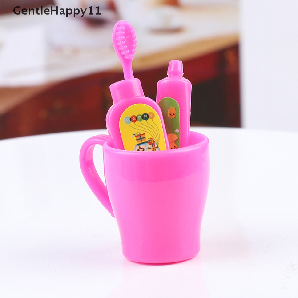 Gentlehappy Dollhouse Miniatur Sikat Gigi Odol Tabung Cangkir Set Boneka Kamar Mandi Decor Mainan id
