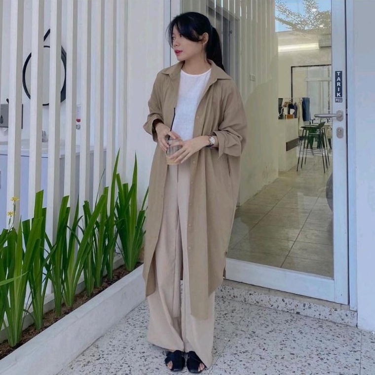 LONG TUNIK FULL KANCING LD 130  OVERSIZE - ATASAN WANITA TERBARU CRINKEL AIRFLOW OVERSIZE