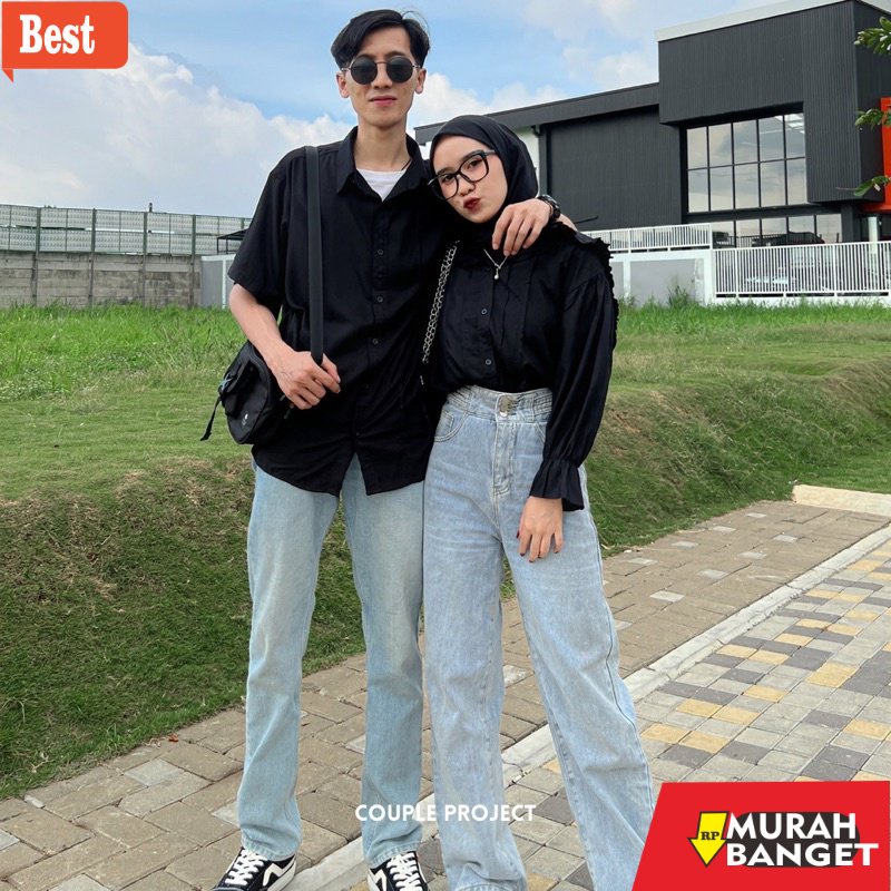 baju setelan wanita kekinian 2022 Couple Project - Baju Couple Pasangan Comfy Black Couple Set
