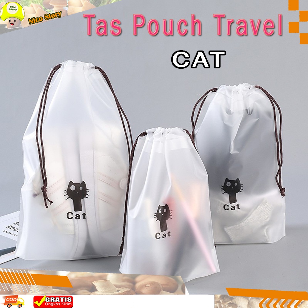 (NCS) TAS POUCH TRAVEL CAT KUCING Serut Kosmetik Serbaguna Anti Air Waterproof Organizer Bag Import