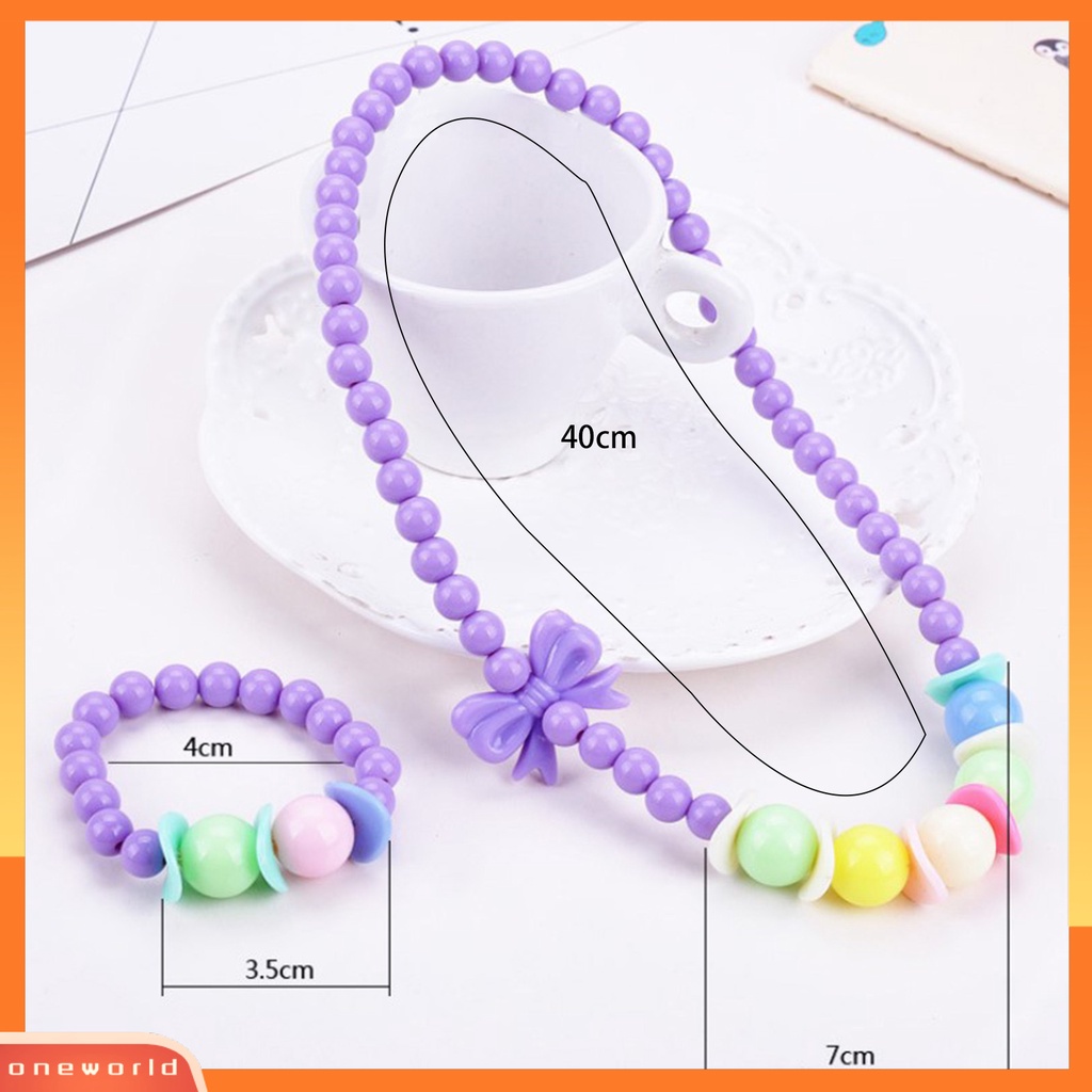 Set Perhiasan Kalung Gelang Liontin Manik-Manik Bunga Warna Permen Untuk Anak Perempuan