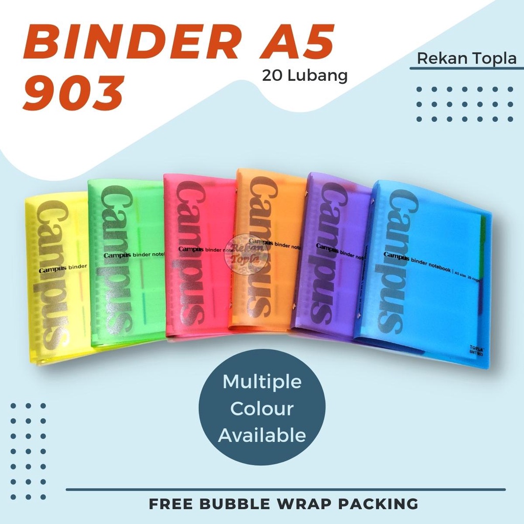 

Buku Binder A5 RING 20 Lubang / NoteBook A5 / 20 Lubang / BONUS KERTAS DAN PEMBATAS / Merek Topla