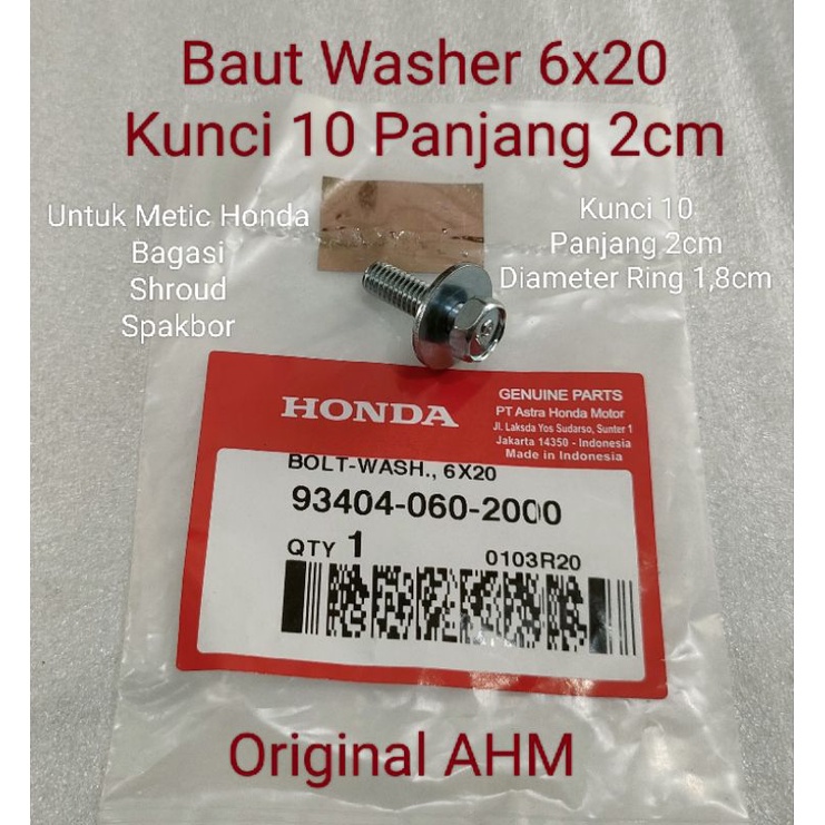 Baut Washer 6x20 Kunci 10 Panjang 2cm Ori AHM 93404 0602000