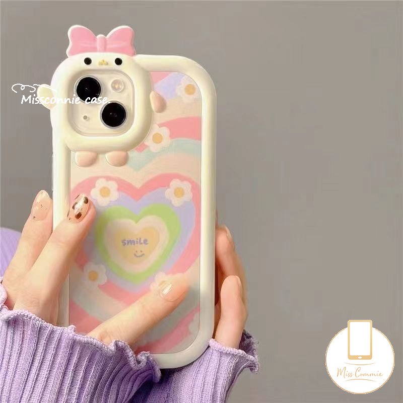 3d Bow-knot-Simpul Little Monster Lensa Soft Case Realme C15 C35 C33 9 8I 9Pro+C25Y C31 C11 C30 C21 C25 C21Y C25s C2 C3 C17 7 8 9i 7i 5i 6i 5 5s Lembut TPU Gradasi Love Hati Bunga Sarung Cover Sarung