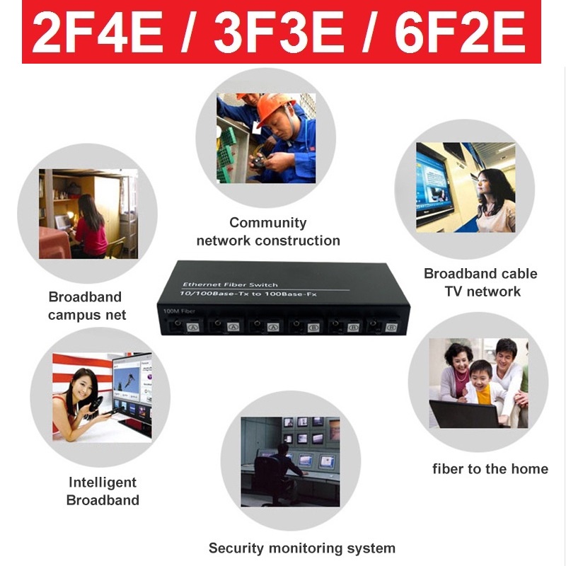 Media Converter Fiber Ethernet Switch 3F3E Optik 3 SC 3 RJ45 Fiber Transceiver 3O3E dengan Adapter