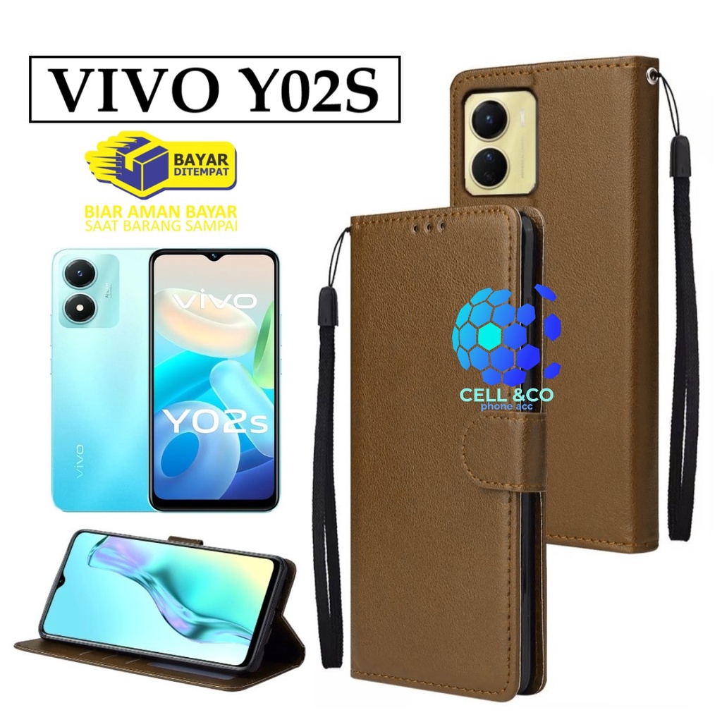 VIVO Y02S CASE FLIP LEATHER WALLET PREMIUM FLIP CASE BUKA TUTUP KESING HP CASING FLIP CASE WALLET VIVO Y02S