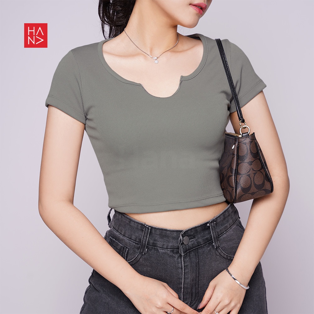 Hana Fashion - Kharen T-shirt Knit / Kaos Crop Wanita Gaya Korea - TS478