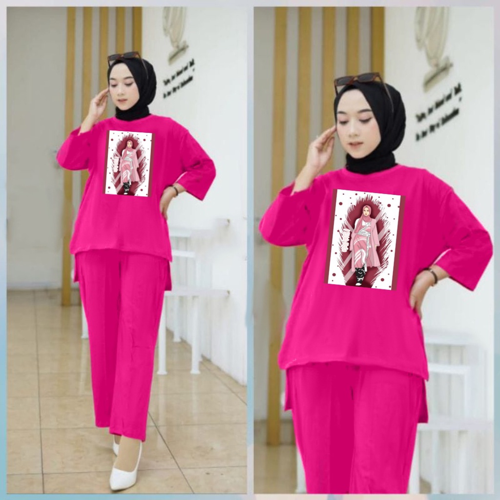 Setelan Tunik HIjab Style Merah/Fashion Muslim Senyawa