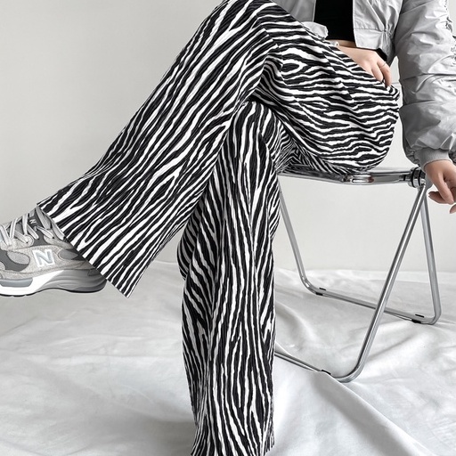 【Blossom】Fashion Striped  Printing High Waist Wide-legged Pants 2433