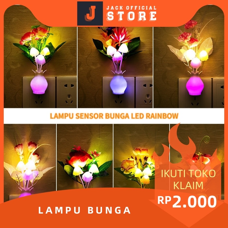 JACKSHOP Lampu Tidur Jamur Avatar Bunga Lampu SENSOR Tidur Rainbow LED