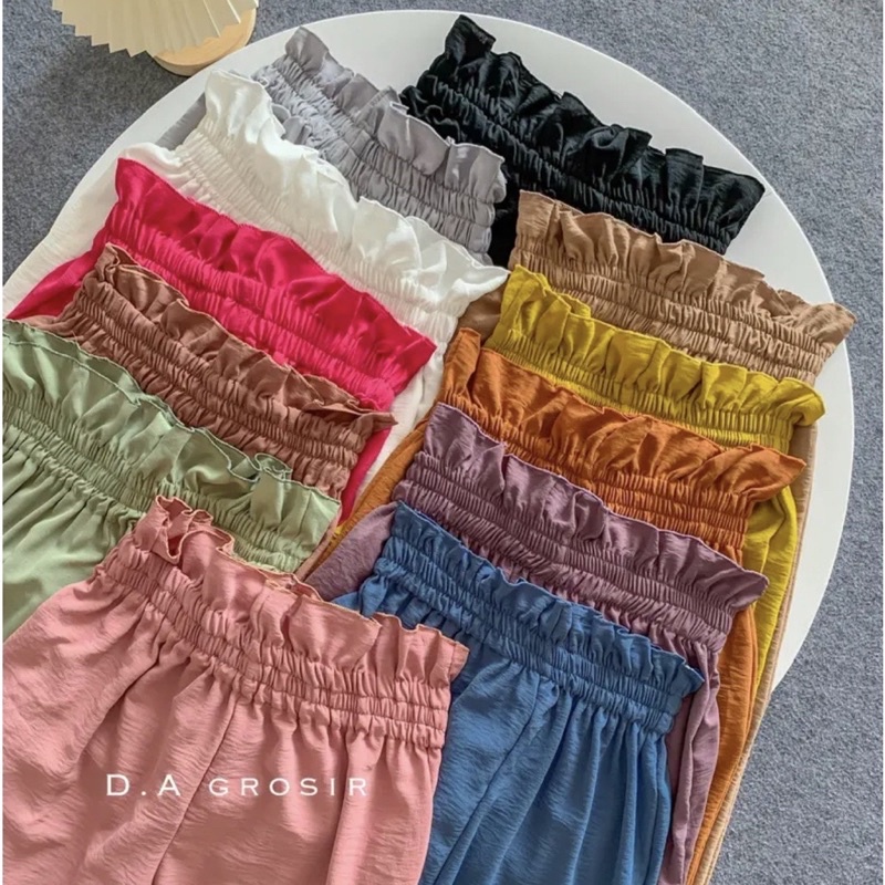 Celana Panjang Highwaist Kulot Crinkle Viral Variasi Kancing Satu Ootd Kekinian