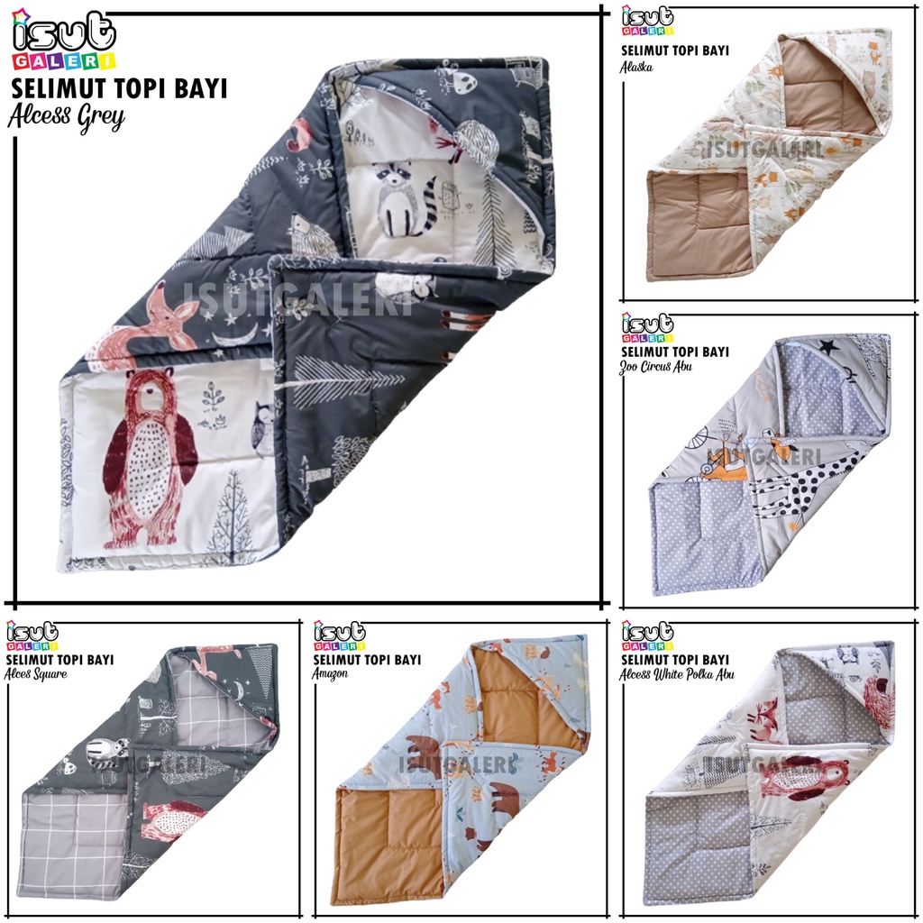 ISUT GALERI - Selimut Bayi Topi Lembut Bahan Katun| Baby Hoodie Blanket 75 x 75 cm
