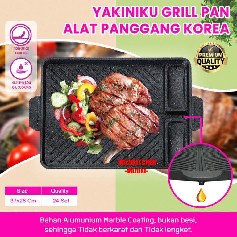 YAKINIKU GRILPAN MIZU Alat Panggang Panjang - Panci MULTI GRILL PAN Pemanggang Anti Lengket Tebal Premium Panggangan Serbaguna Tanpa Arang