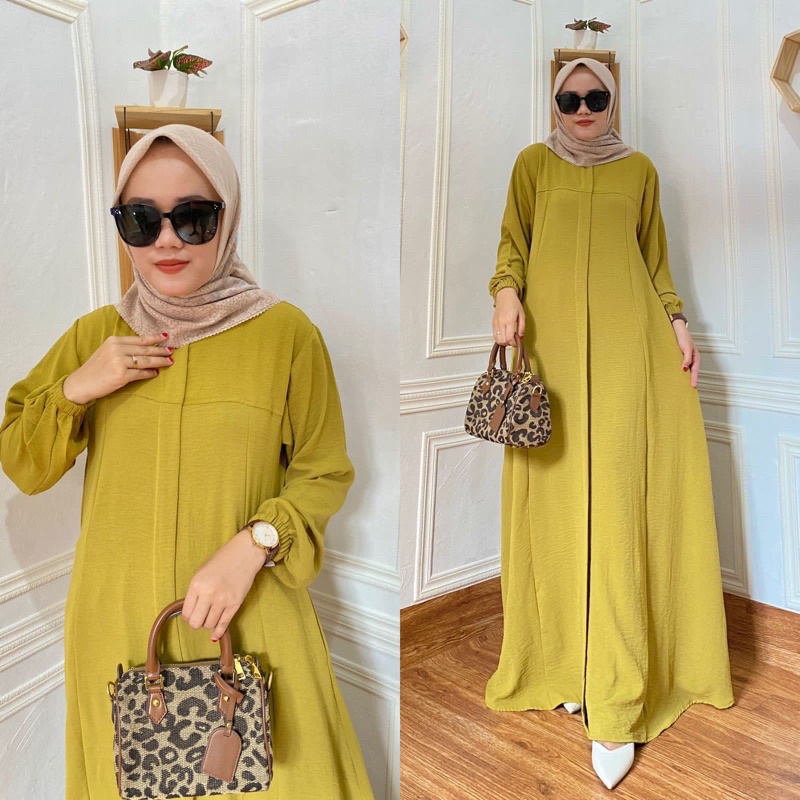 Dress Maryam, Bahan Crinkle airflow premium, LD 120 PB 140 SIZE JUMBO