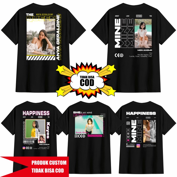 GILAN Kaos Custom Pacar Foto Sendiri T-Shirt Distro Pria Wanita Unisex Katun Combed Premium