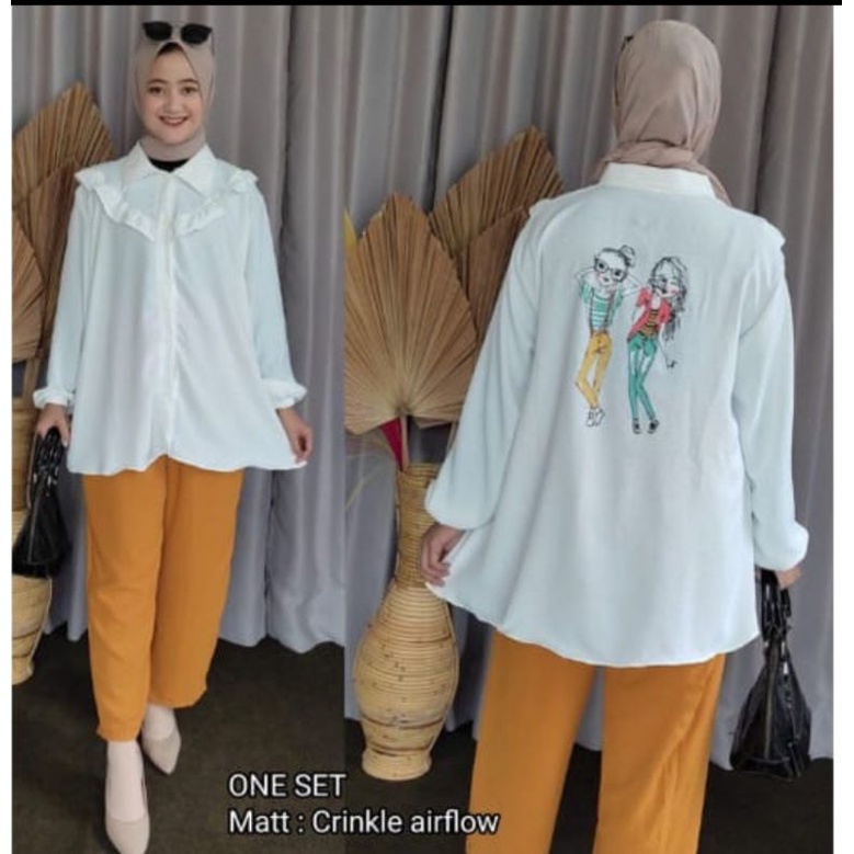 one set kemeja sablon terbaru / setelan kemja sablon printing / one set crinkel airflow
