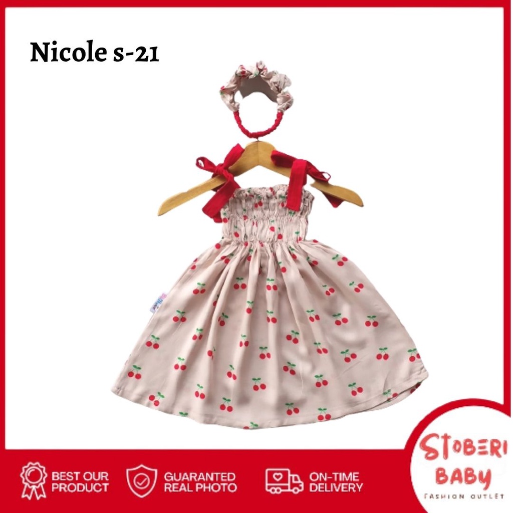 PUNCAK 3.3 stoberi baby - BBB NICOLE summer dress bayi rayon bonus headband scrunchie new2