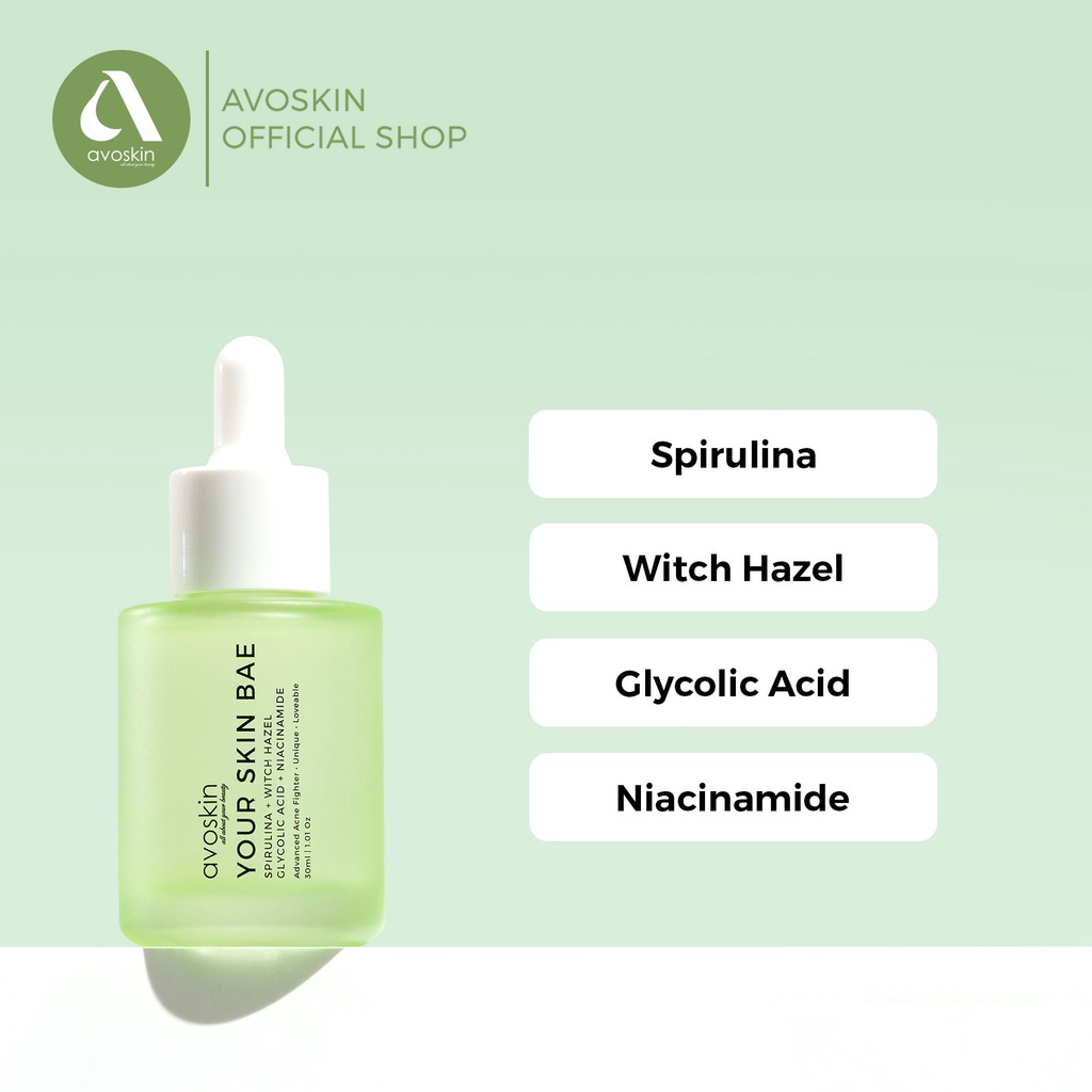 Avoskin Your Skin Bae Serum Spirulina + Witch Hazel + Glycolic Acid + Niacinamide (30 ml)