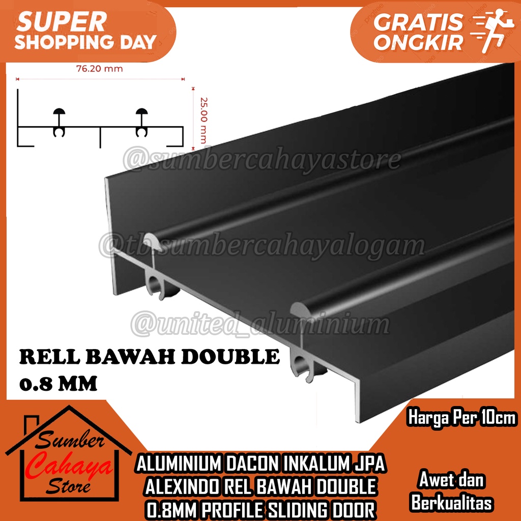 Alumunium Rel Bawah Single Double 9103 Alexindo ALUMINIUM SLIDING DOOR PER 10 CM DACON INKALUM JPA A