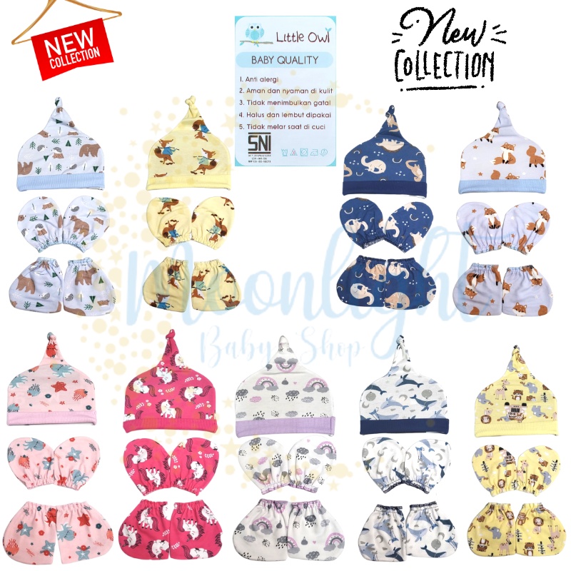 Sarung Tangan+Kaki+Topi Bayi LITTLE OWL / Perlengkapan Bayi Newborn