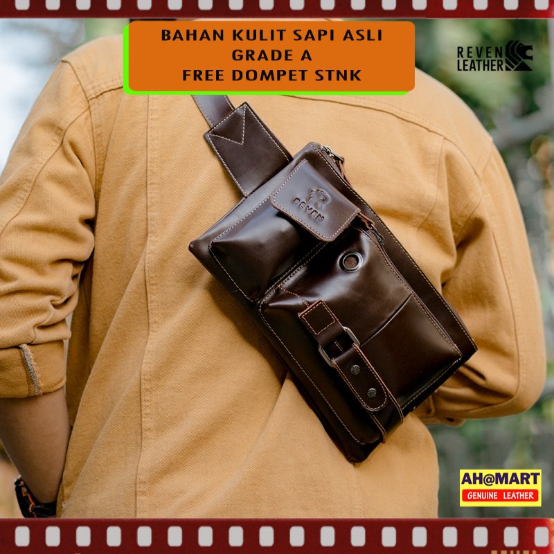REVEN WSTBG Tas Selempang Kulit Pria Reven Waistbag Multifungsi Branded Original Kulit Sapi Asli Ter
